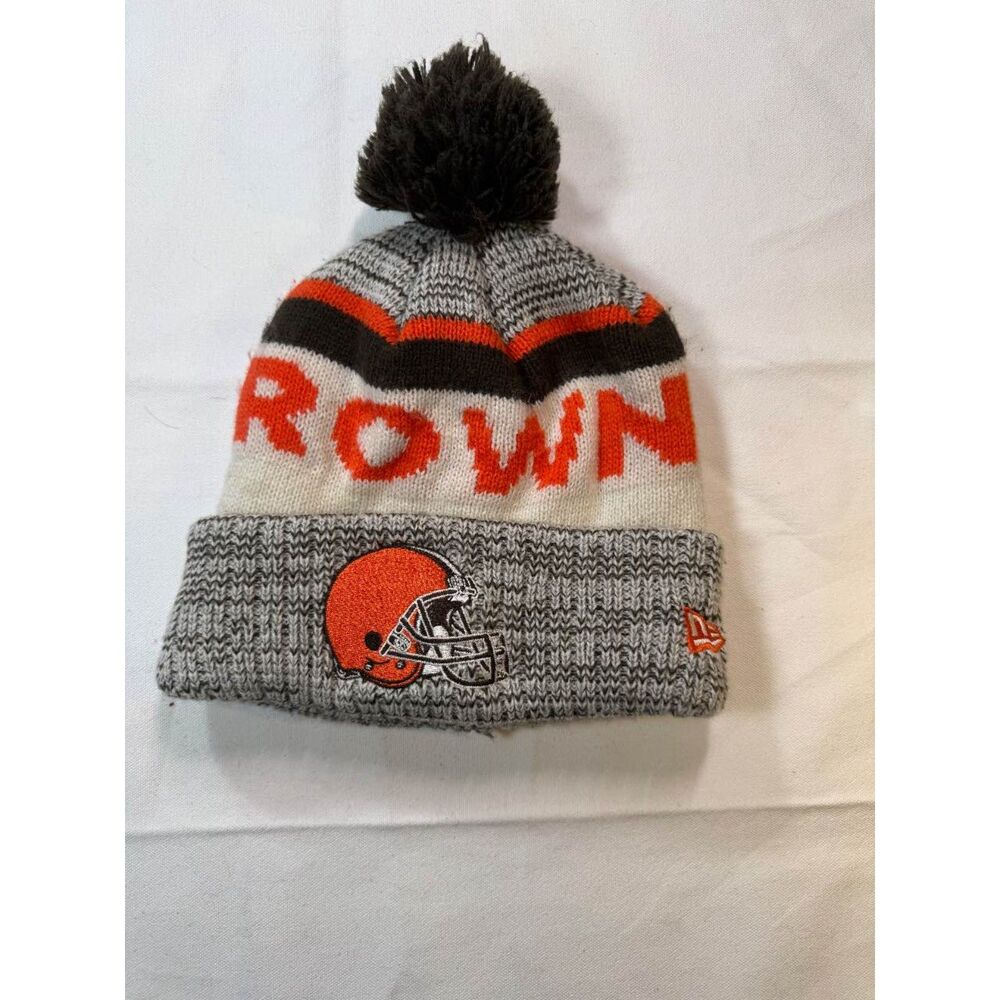 New Era Cleveland Browns Knit Pom Beanie NFL Brown Orange Gray Cuffed Hat Osfm